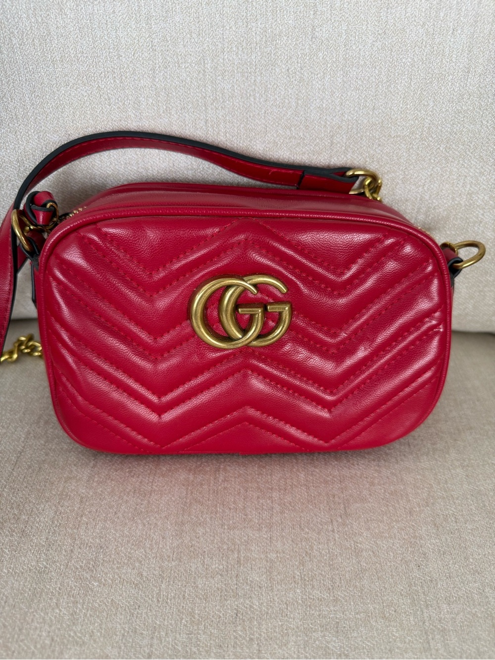 Red Quilted Vegan Leather Crossbody Bag